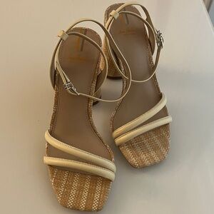 Sam Edelman Cream Strappy Woven Block Heel Sandals